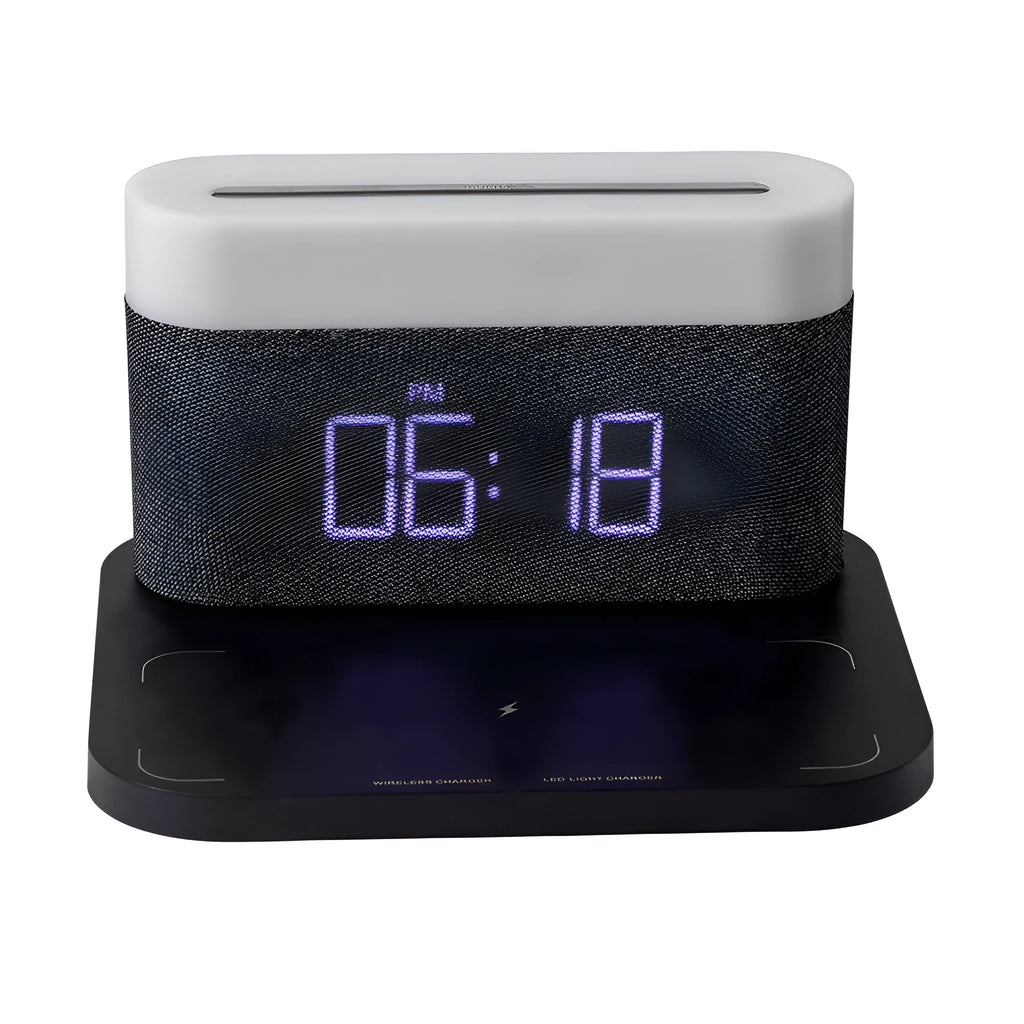 Mini wireless charging desktop clock night light table lamp in black or white colours