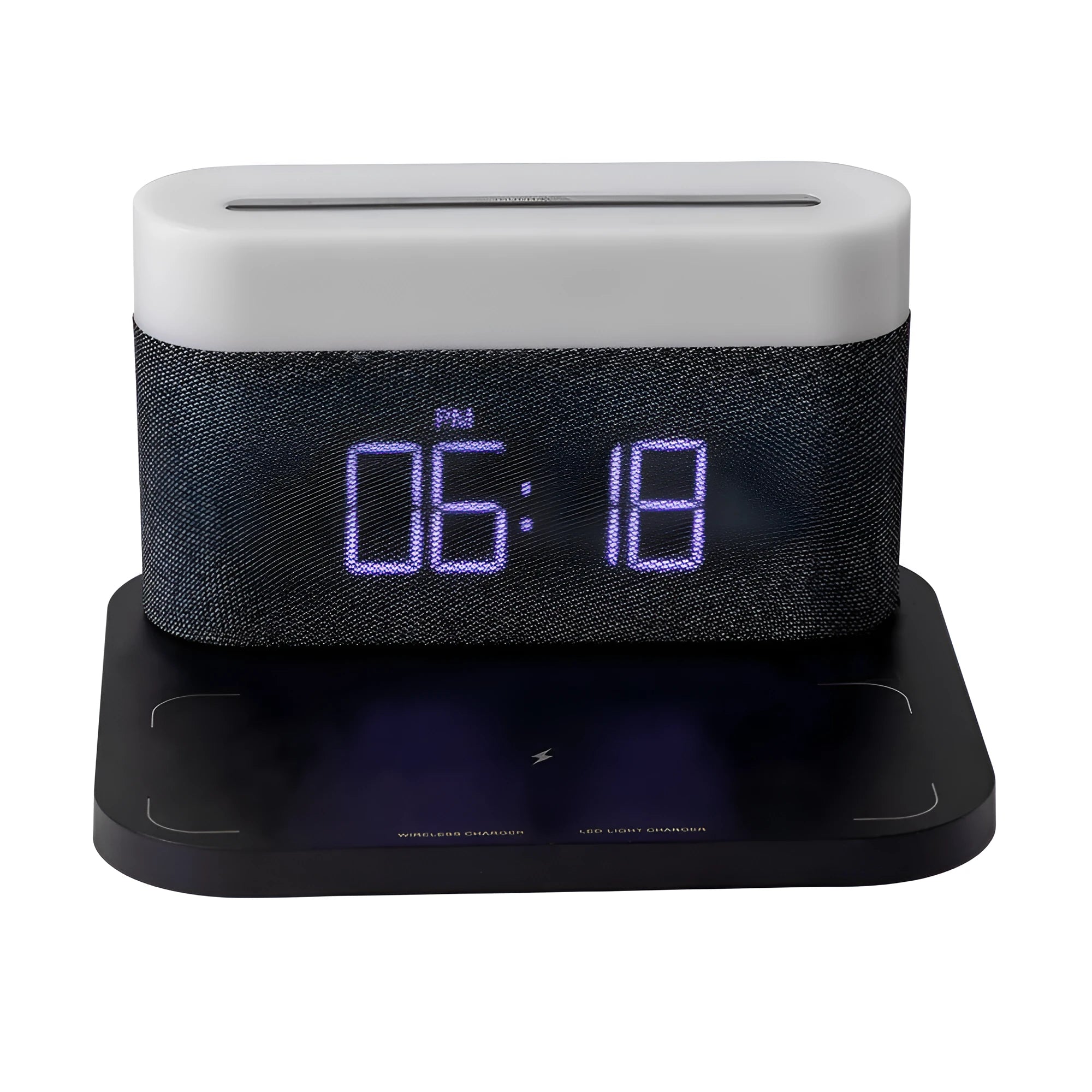 Mini wireless charging desktop clock night light table lamp in black or white colours