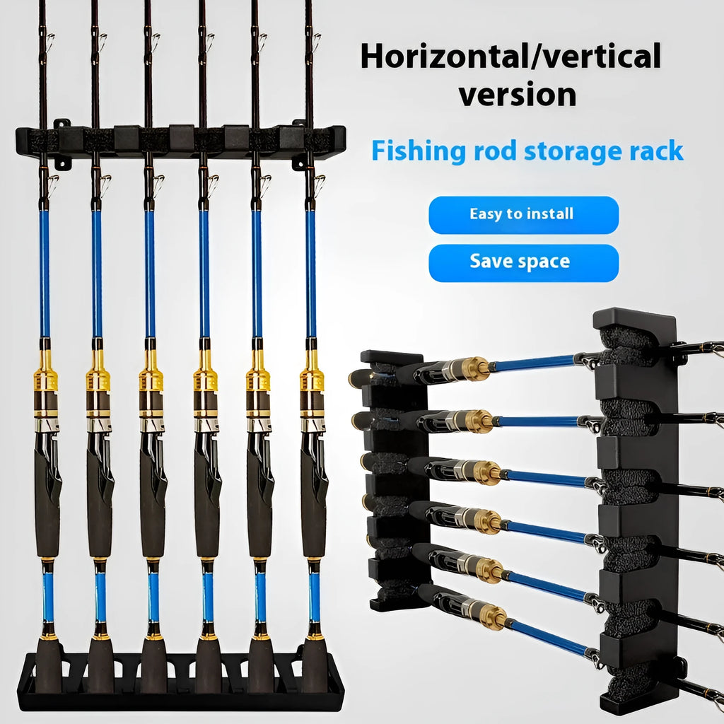 ABS plastic wall-mounted fishing rod holder with choice of horizontal or upright mounting styles