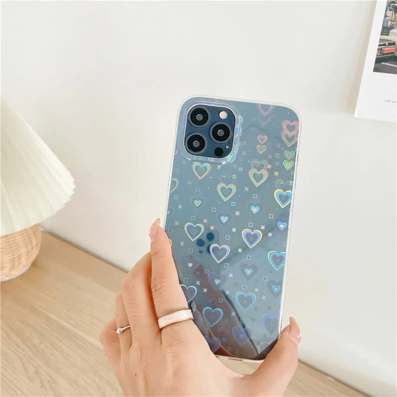 Transparent silicone iPhone case with laser-etched colourful love and butterfly design