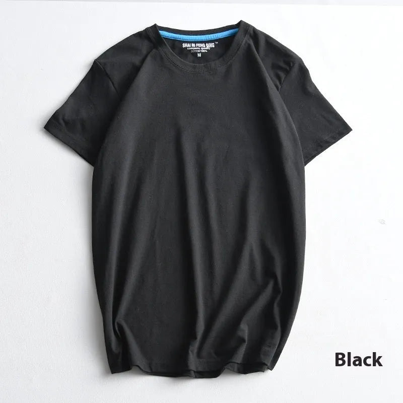 Men's solid colour round neck cotton t-shirt on a hanger