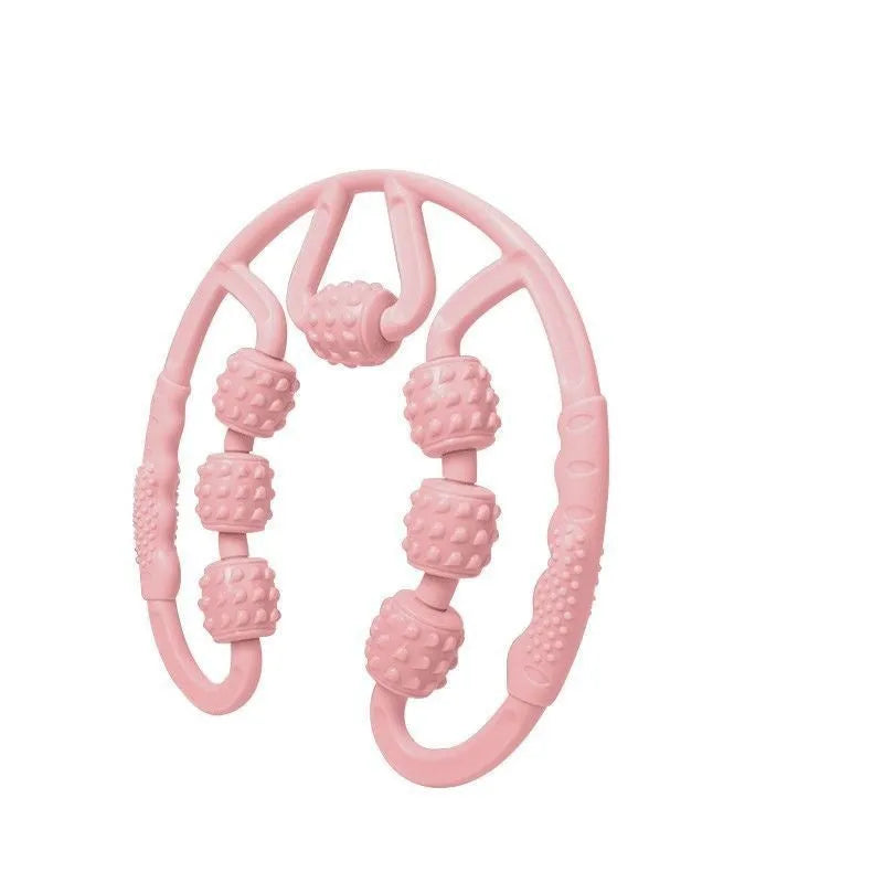 Ring clip leg massager roller with twelve wheels in macaron pink colour