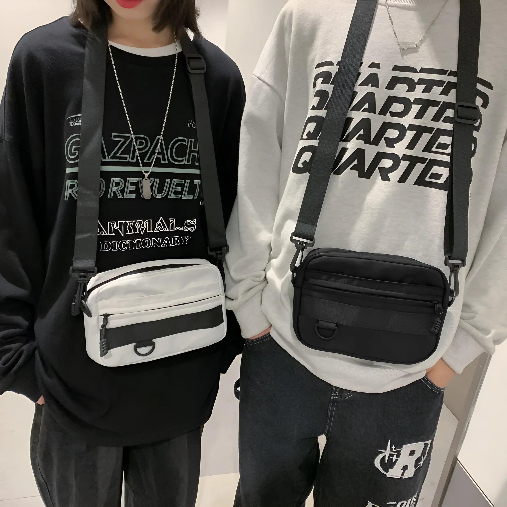 Men's nylon messenger bag in street style with 22cm length and crossbody strap