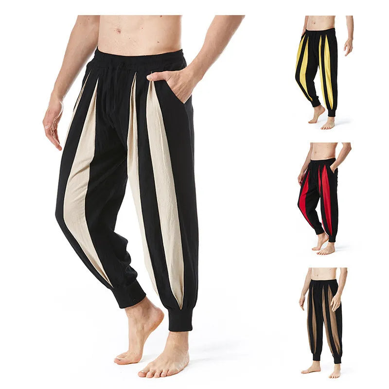 Men's straight-leg casual trousers in polyester fabric available in four colours with Asian sizing