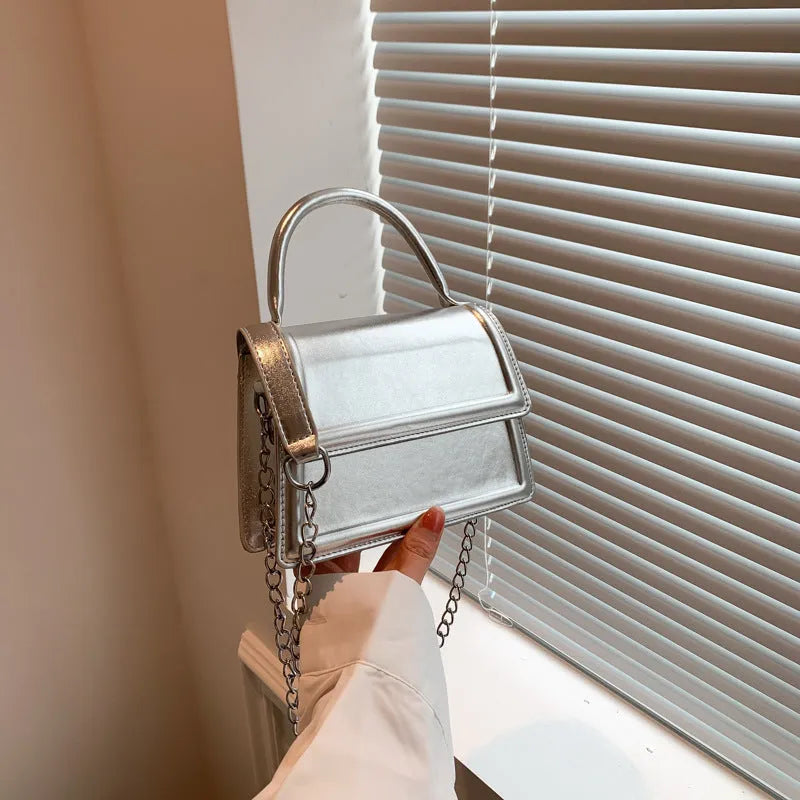 Retro PU leather crossbody shoulder bag in horizontal square shape with sewing line details