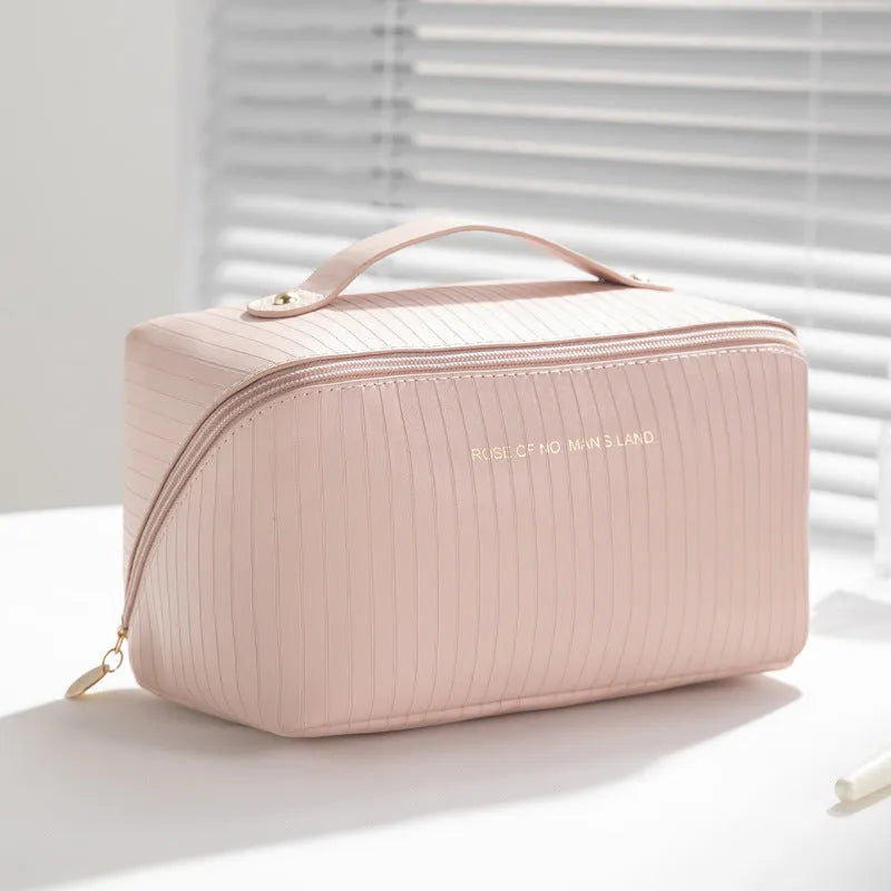 Cubic PU makeup bag with vertical pattern pillow design in beige, black, brown, grey, pink colours