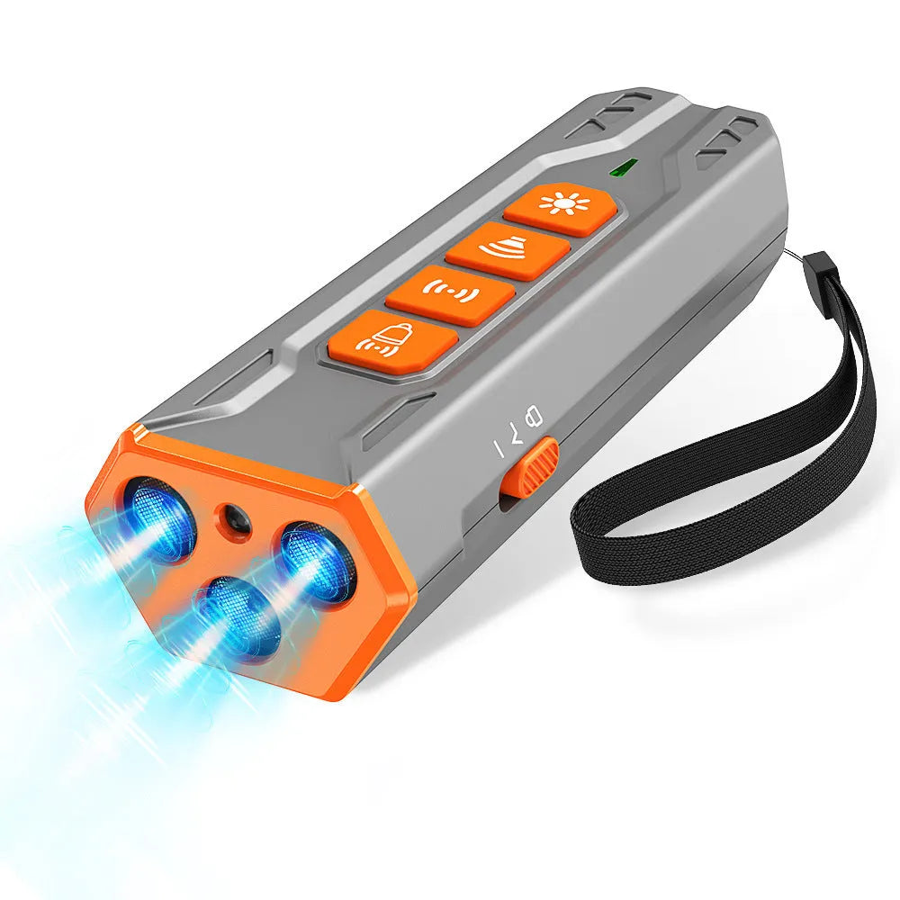 Creative Home Lighting three-head ultrasonic dog trainer in grey-orange and black-orange colour options.