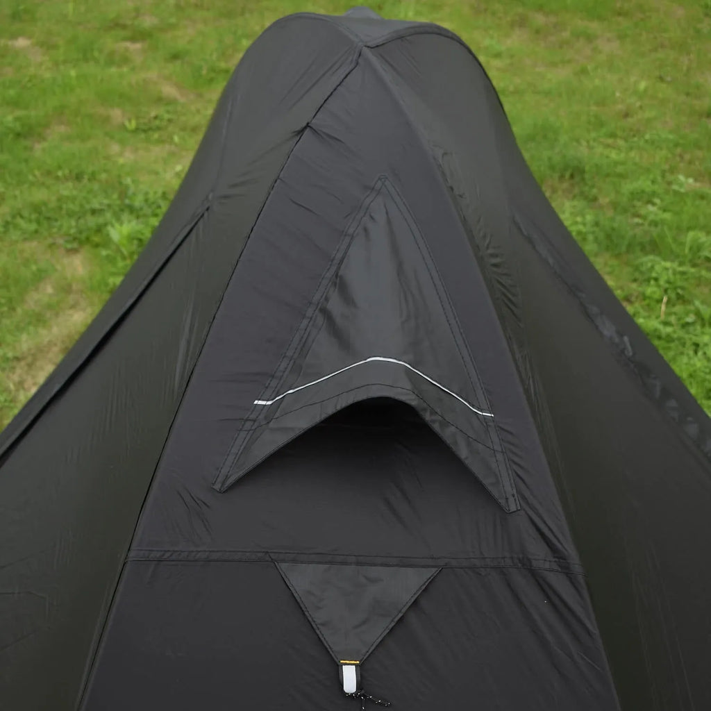 Single person double layer tent with aluminium poles in red, black, or orange colours