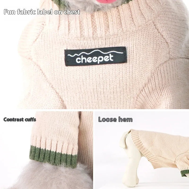 Two-leg pullover pet sweater in British-style knit with contrast colour, wool blend material for dogs.