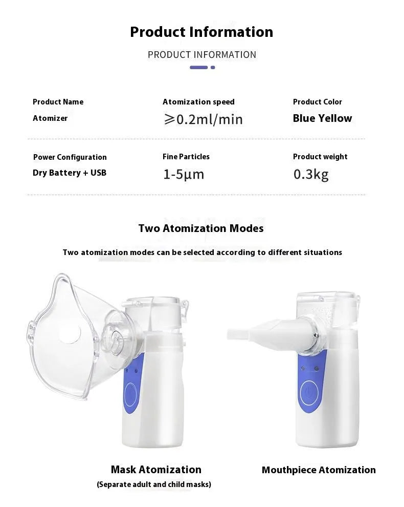 White plastic handheld nebuliser spray machine with USB charging port and single mist outlet