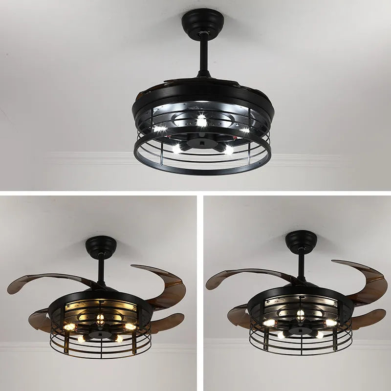 42-inch industrial retro ceiling fan lamp with invisible blades and integrated light fixture