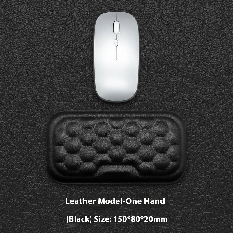 Memory cotton wrist pad for computer use in black or grey with cloth or leather options