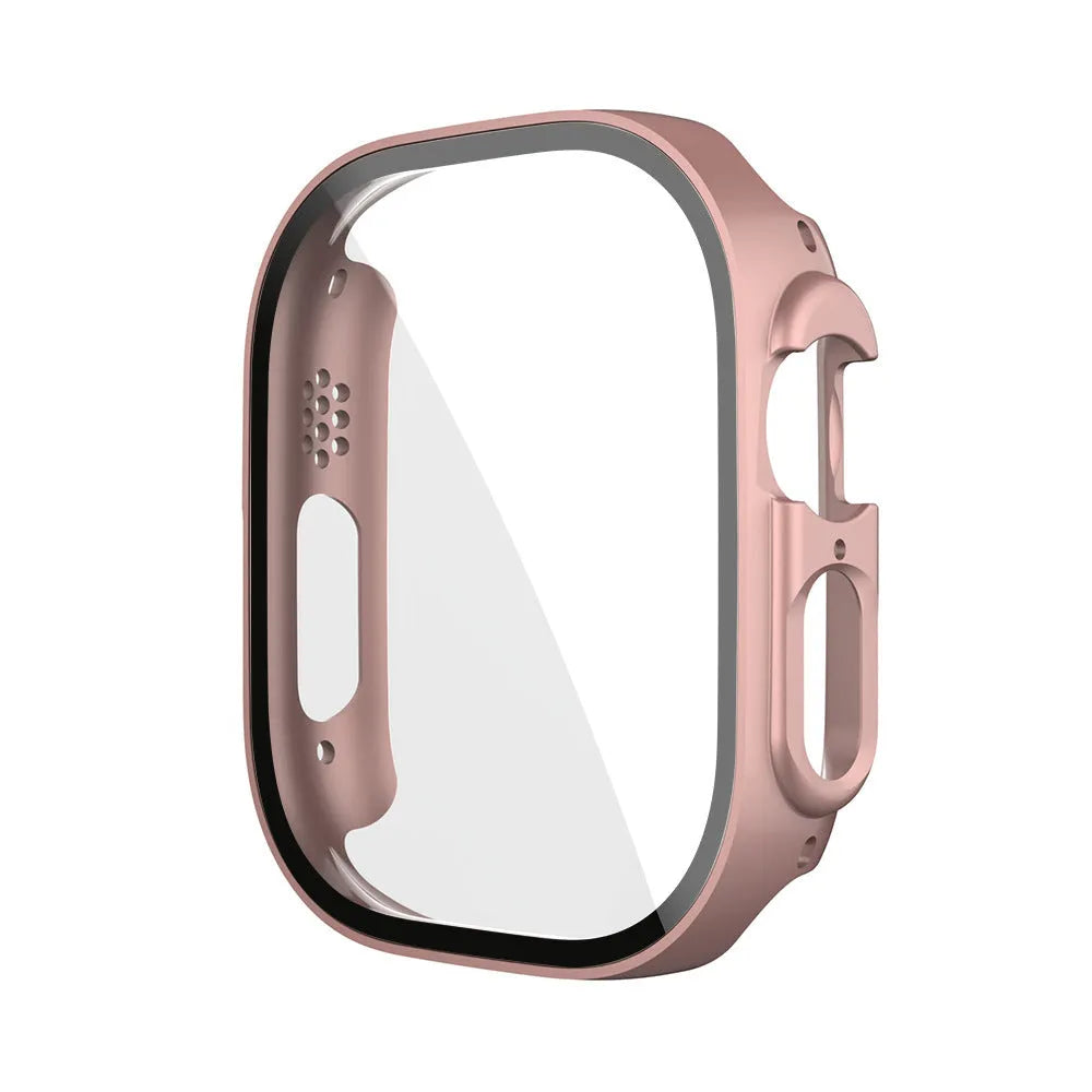 PC tempered film watch case in multiple colours including transparent, leopard print, and carbon fibre patterns for Apple Watch.