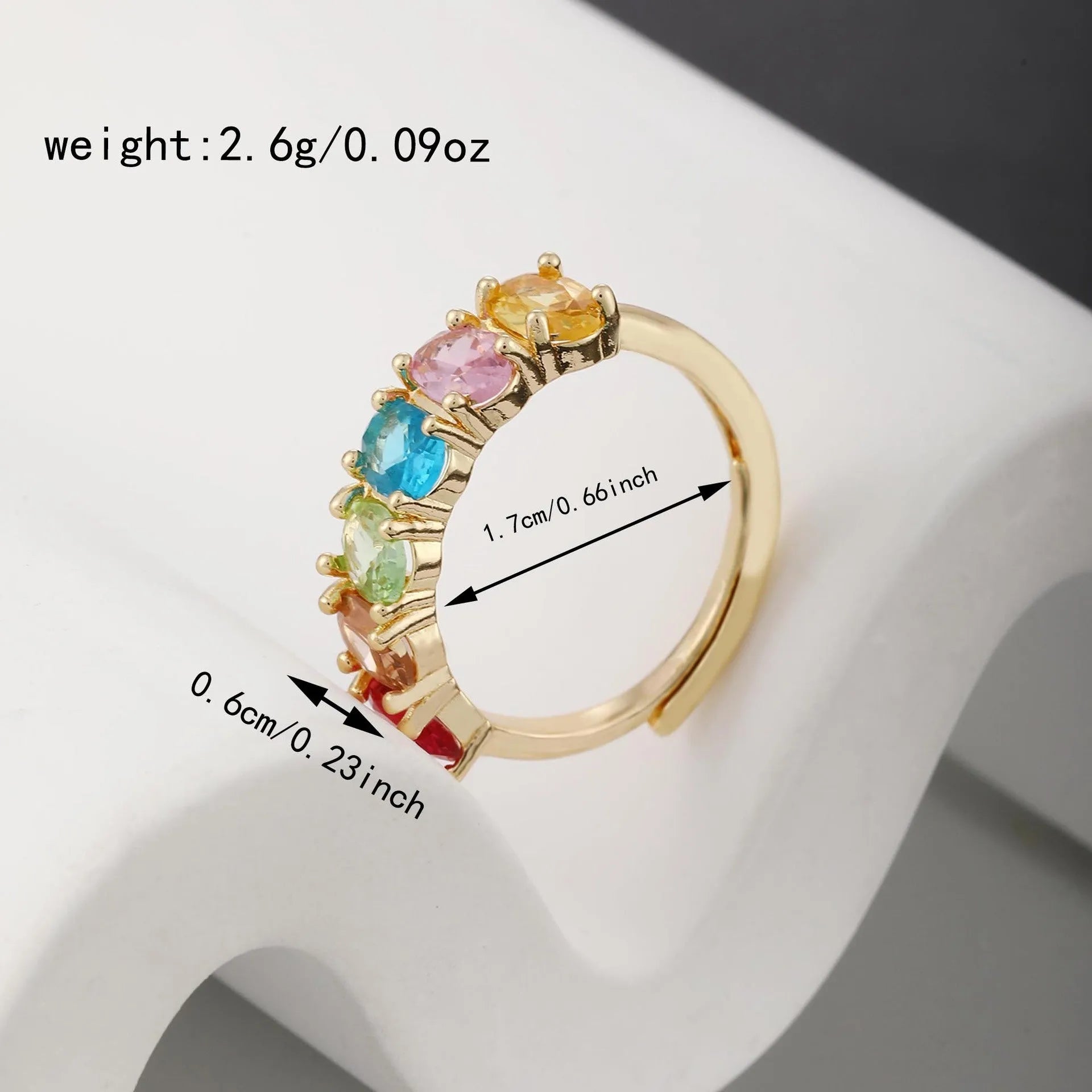 Gold electroplated adjustable women's ring with simple retro colour zircon on copper band