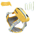 Green explosion-proof anti-strangulation pet safety harness vest with lead on a white background.