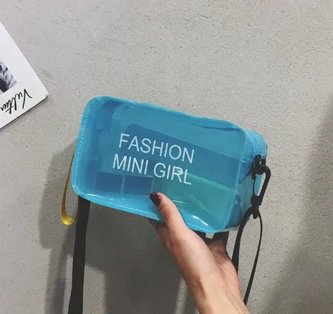 Clear square single shoulder bag made from PC plastic with adjustable strap in multiple colours
