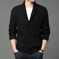 Men's Korean style jacquard patterned knitted jacket in chemical fibre blend fabric