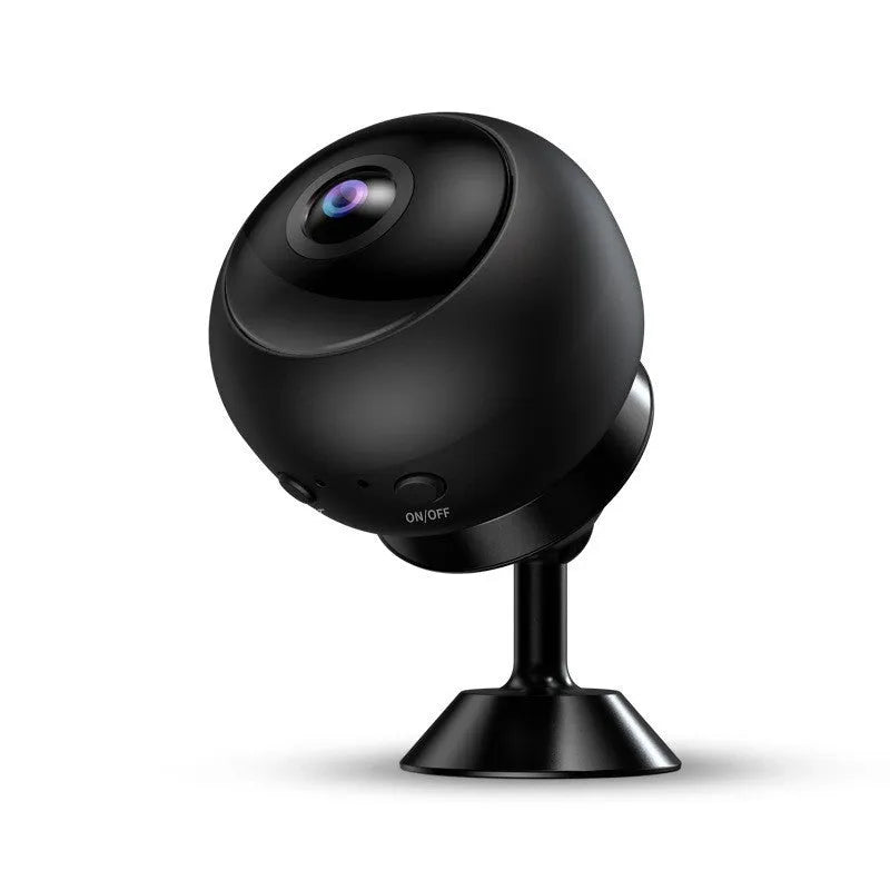 White indoor wireless WiFi security camera with 1080p lens on a plain background.