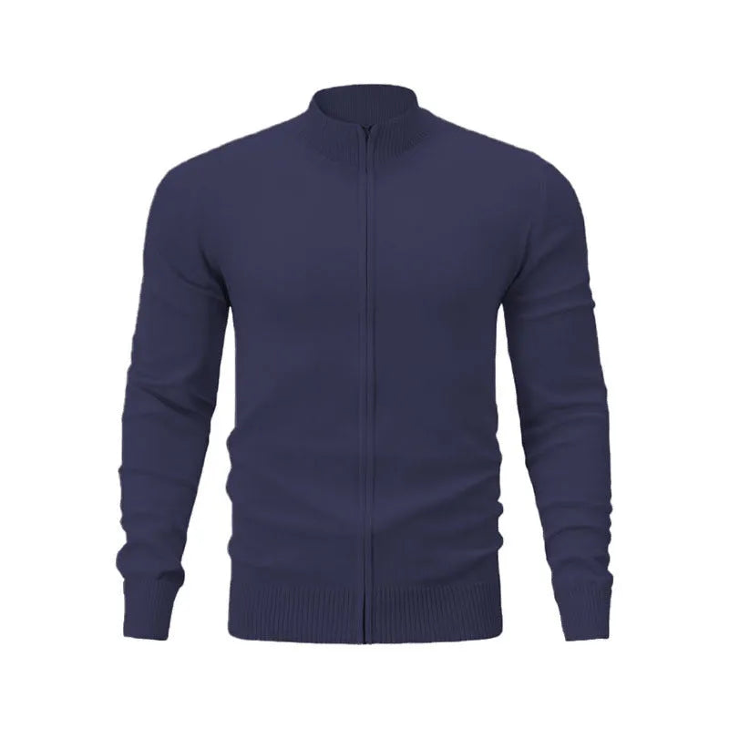 Loose fit cotton cardigan sweater with a front zip fastening, shown in apricot colour.