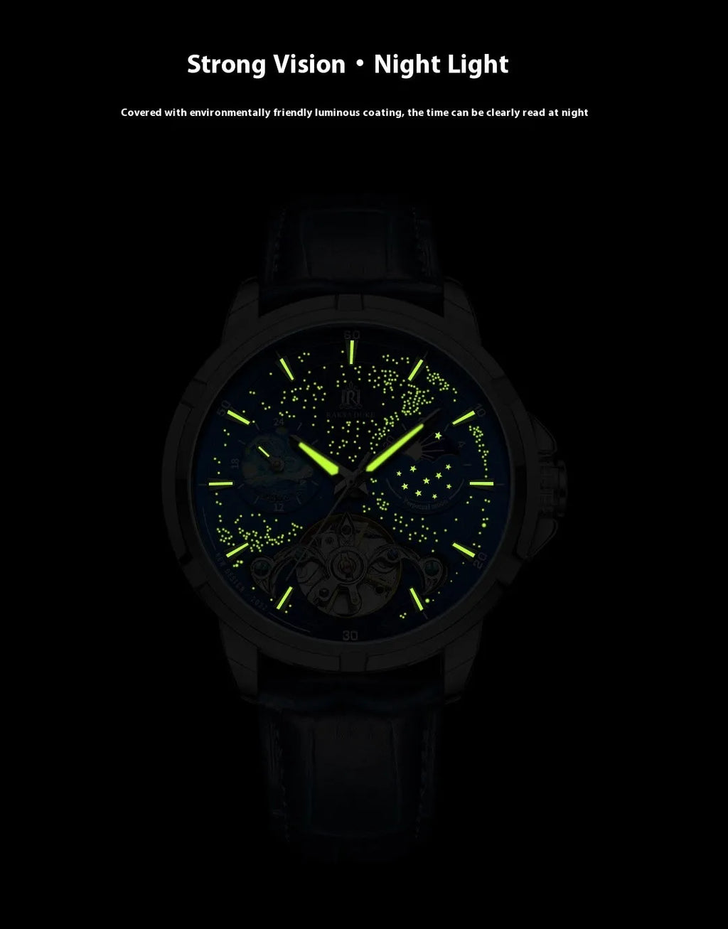 Men's automatic mechanical watch with blue dial and stainless steel case, 14mm thickness