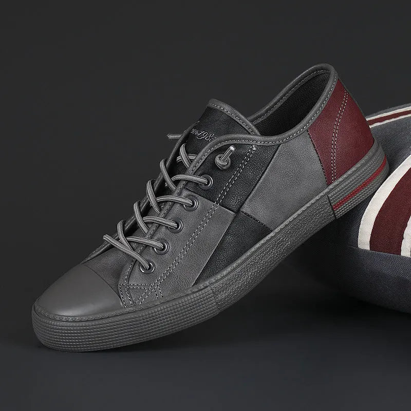 Men's colour matching leather shoes with rubber sole and elastic band closure
