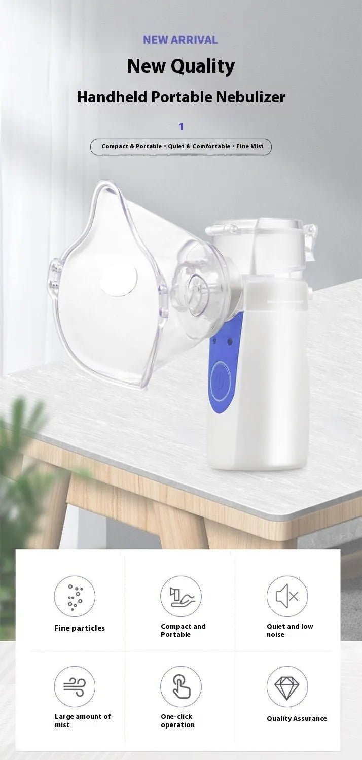 White plastic handheld nebuliser spray machine with USB charging port and single mist outlet