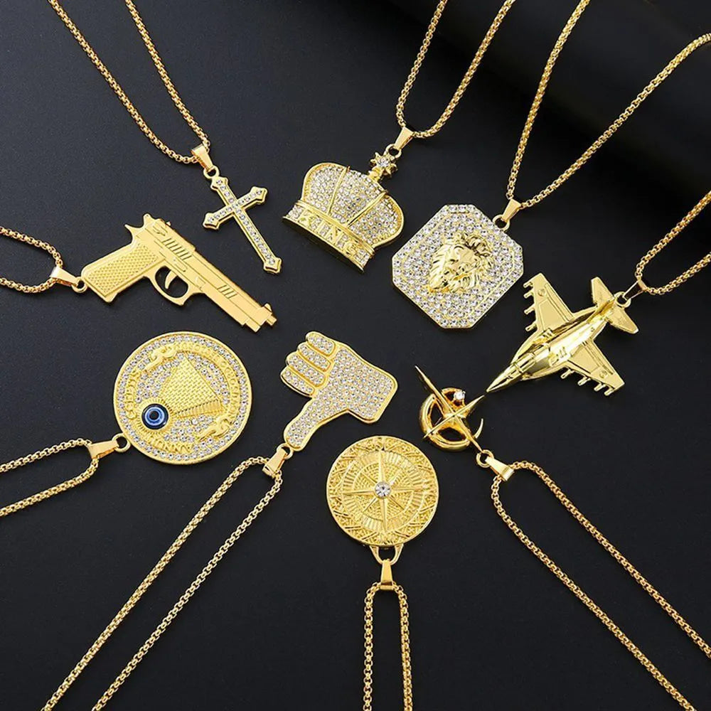 Geometric gold necklace with inlaid zircon stones showing diamond-cut treatment