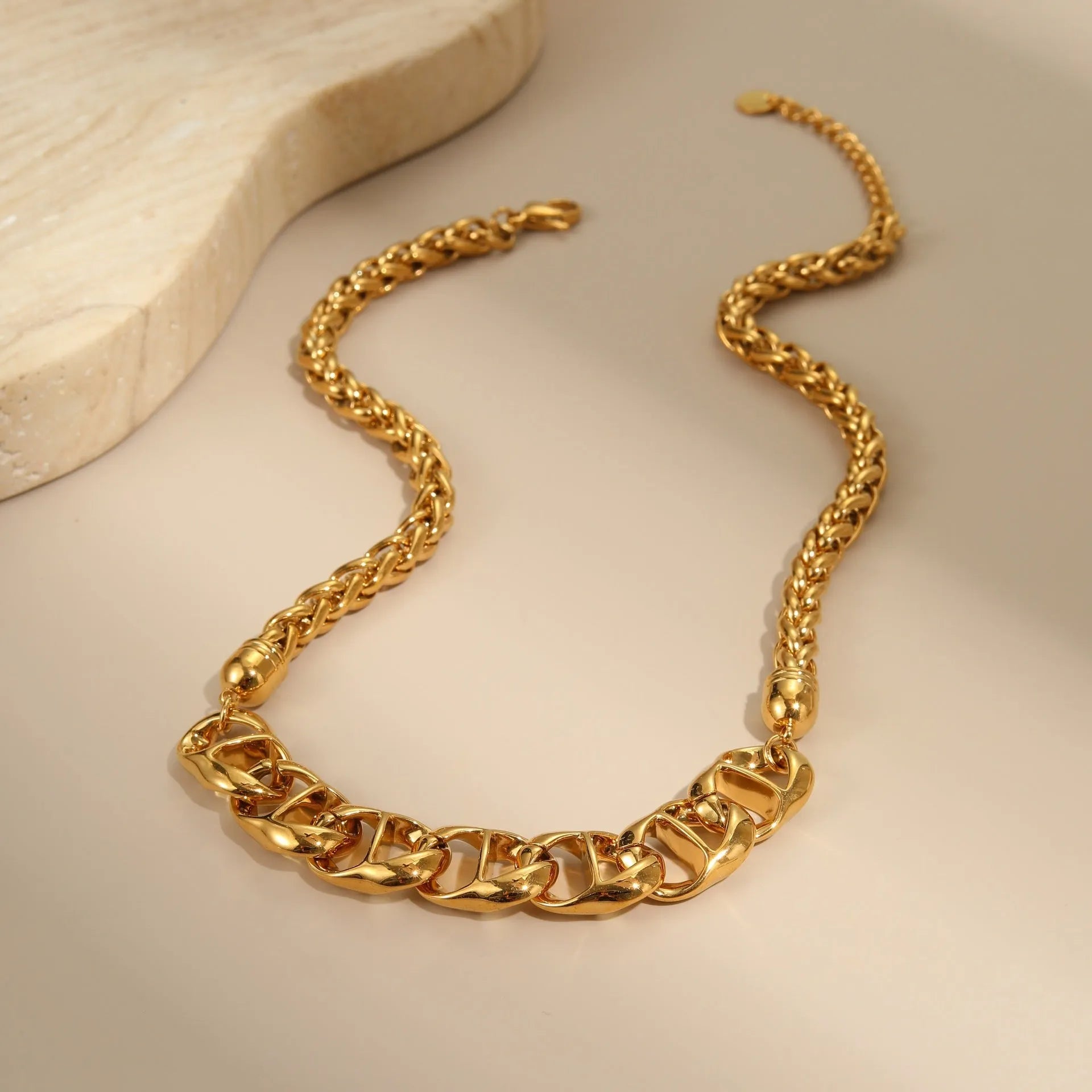 Gold plated stainless steel geometric pendant necklace on regular chain for women