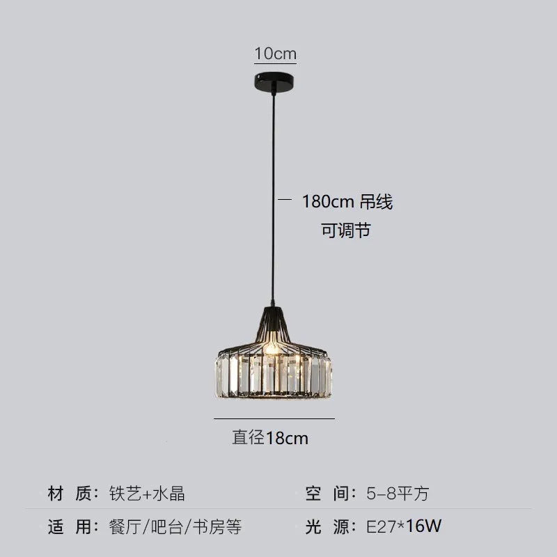 Modern crystal bedside lamp with light luxury chandelier design in black finish