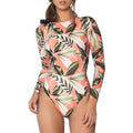 Women's floral leaf print backless one-piece swimsuit for swimming sports