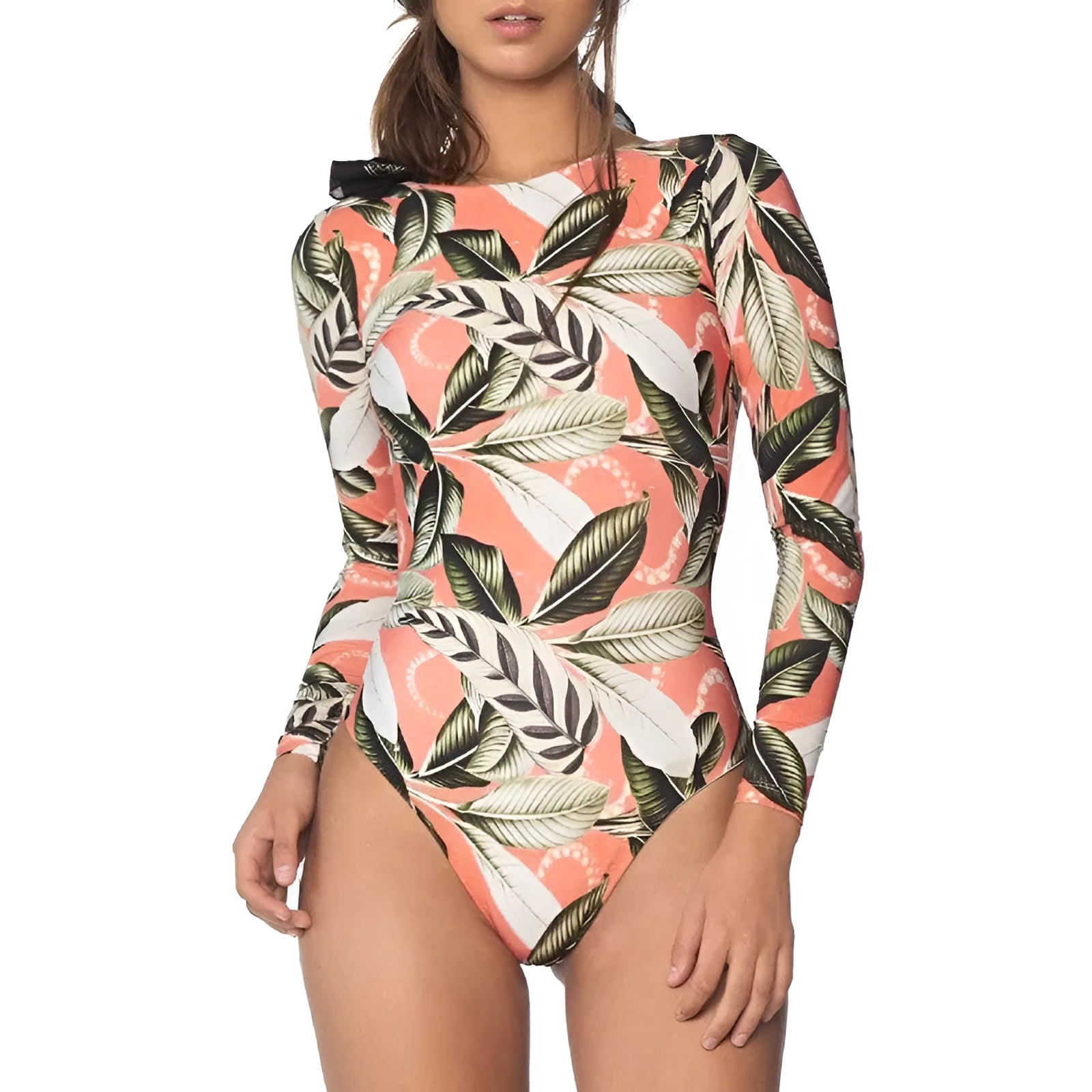 Women's floral leaf print backless one-piece swimsuit for swimming sports