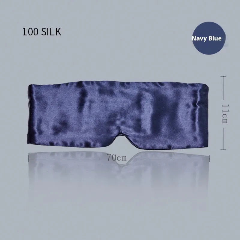 Mulberry silk sleep eye mask shown in multiple colours including black, champagne gold, and navy blue.