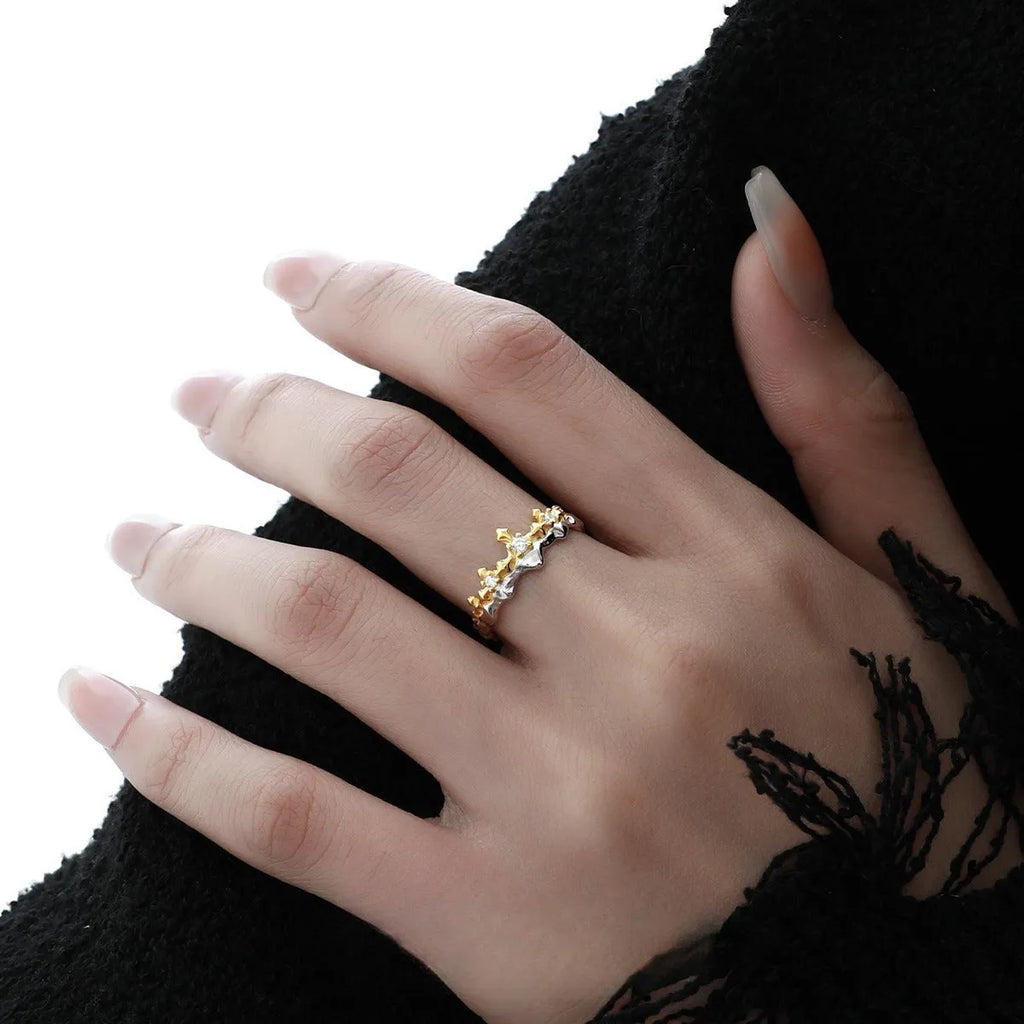Princess Knight silver couple ring with adjustable opening and electroplated finish