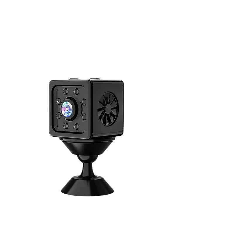 Black K13 network sports camera on its mounting bracket, showing compact cube design.