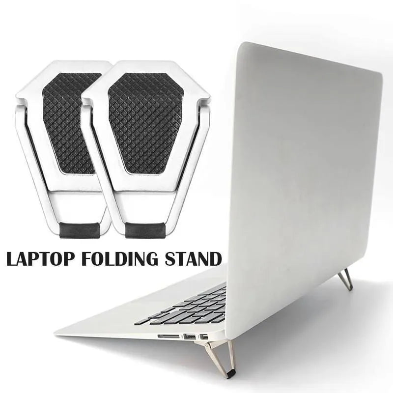 Portable aluminium alloy laptop stand bracket in silver and white foldable design