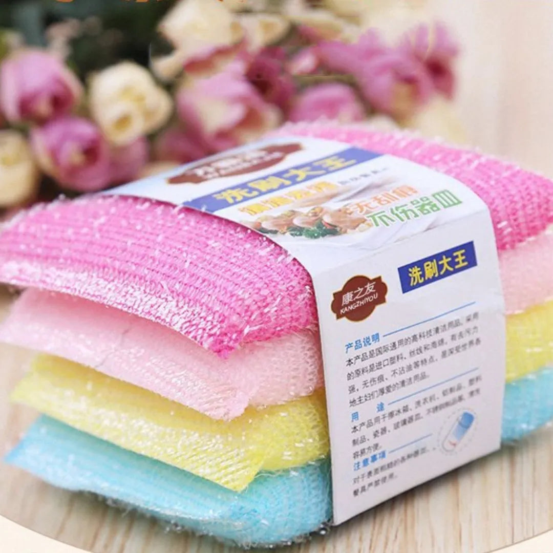 Pinstripe fabric dishwashing sponge mop in macaron mixed colour measuring 12x8.5x1.5cm