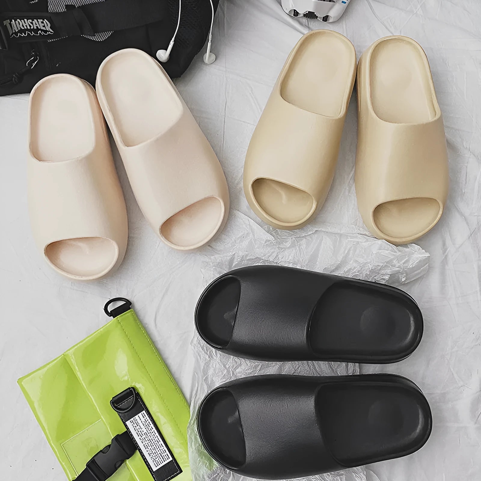 Women's thick sole beach slippers in beige, black, brown, or green.