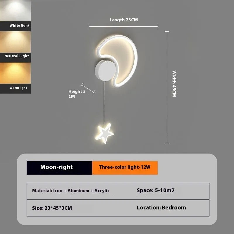 Cloud and star-shaped children's bedside wall lamp with LED lighting in black or white finish