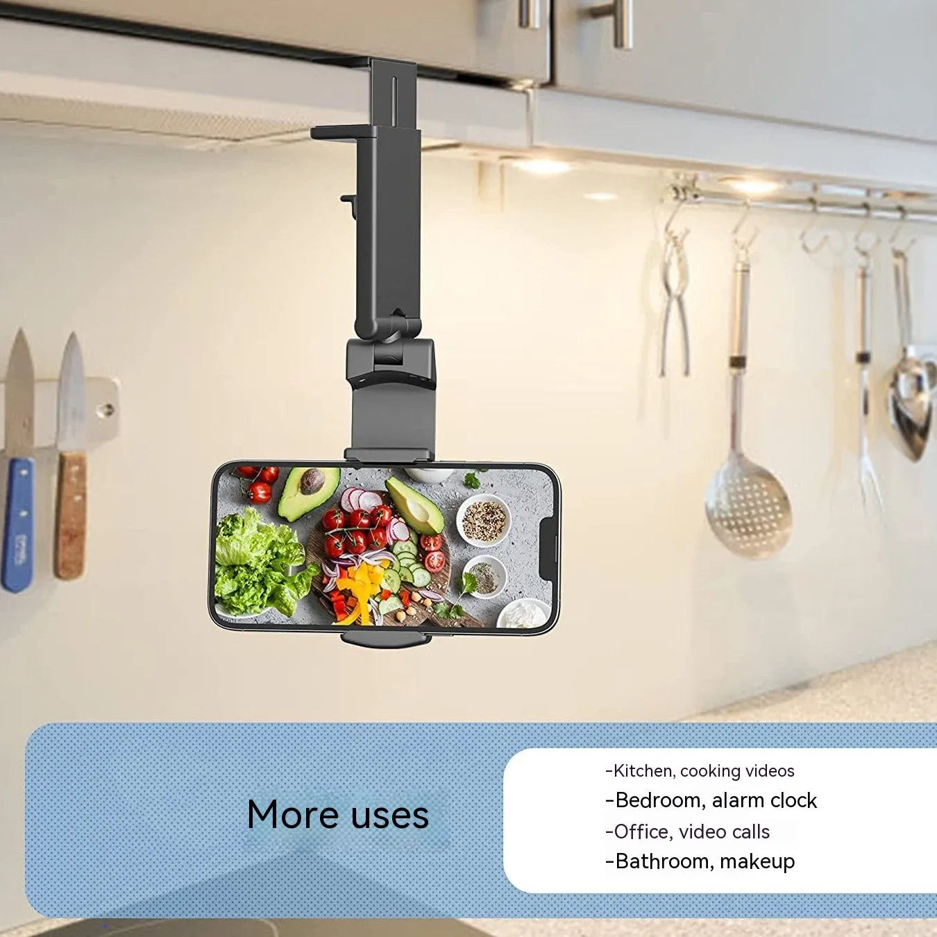 Foldable rotating phone holder in black, grey or green colours for universal mobile devices