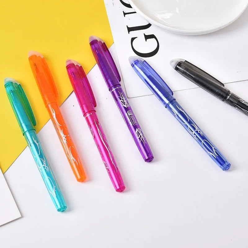 Heat-erasable gel pen set with plastic shells and stainless steel nibs in multiple colours for office writing