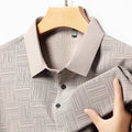 Men's slim fit lapel collar t-shirt in beige, made from a thin breathable fabric.