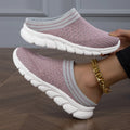 Women's black Flyknit slipper shoes with striped pattern and hollowed-out design on a lightweight viscose sole.