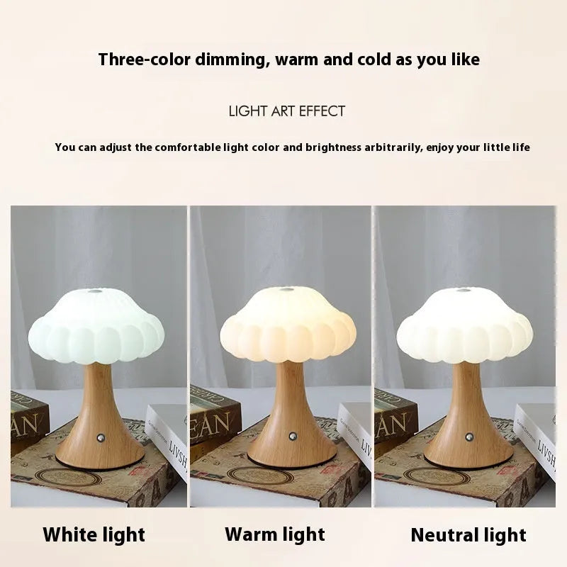 Mushroom-shaped decorative lamp with USB charging port and touch control in five colour options