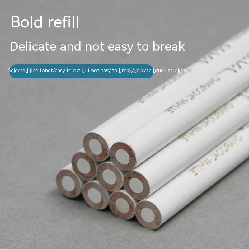 Three white charcoal sketching pencils with wooden barrels for highlighting on dark paper