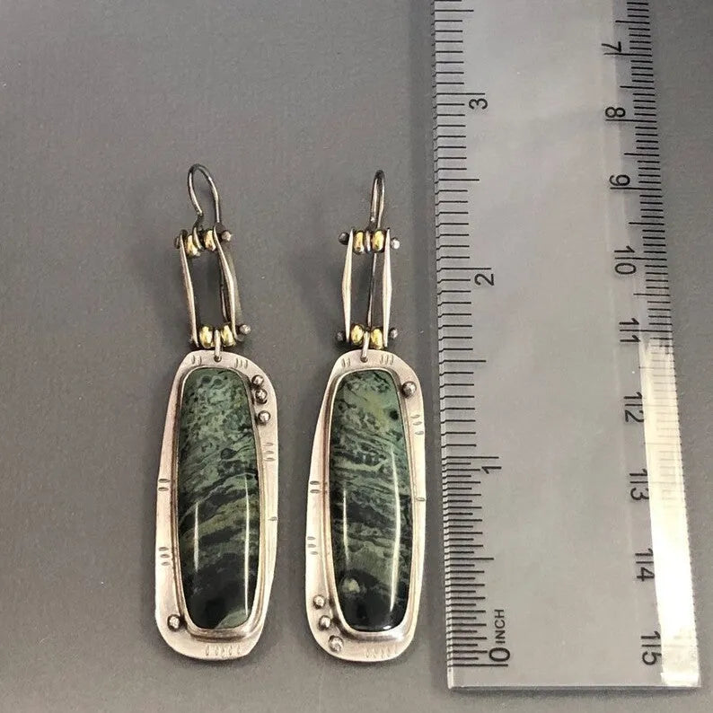 Geometric drop earrings with two-colour marble pattern design