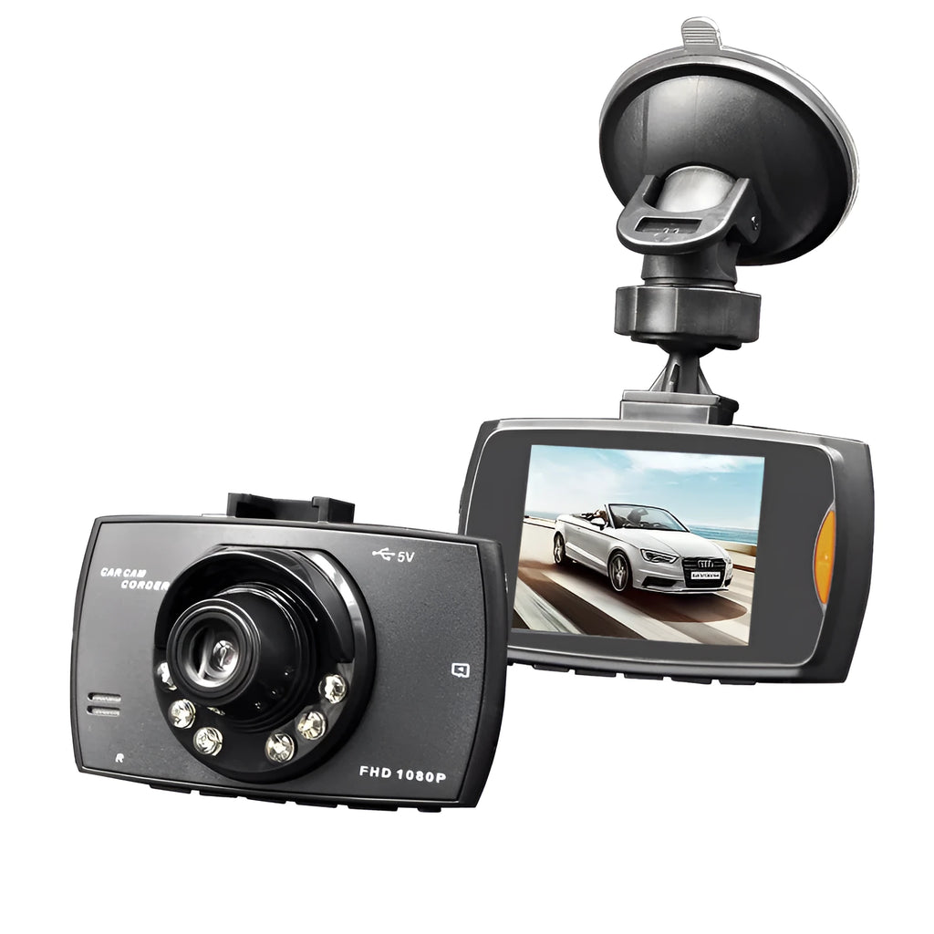 G30 HD car DVR dual camera system with front and rear lenses and a display screen for the vehicle.