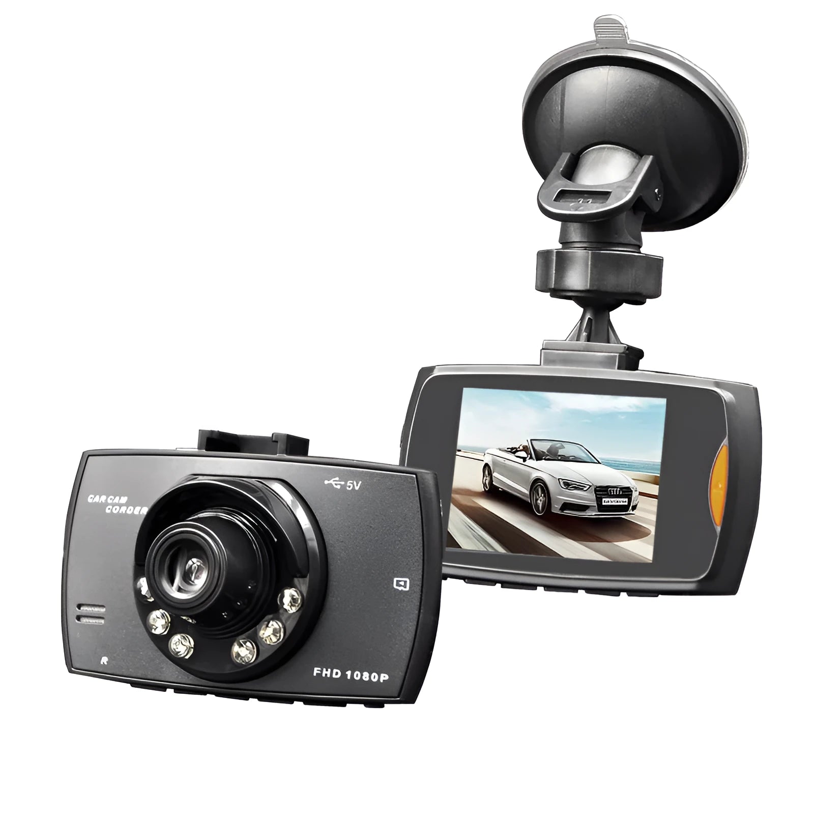 G30 HD car DVR dual camera system with front and rear lenses and a display screen for the vehicle.