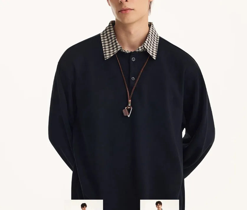 Retro Hong Kong style women's fake two piece half cardigan loose fit sweater in black