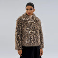 Women's leopard print polyester coat with buckle lapel closure in street fashion style