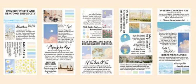 Pack of twenty rectangular paper stickers depicting landscape paintings, each measuring 60 by 120 millimetres.